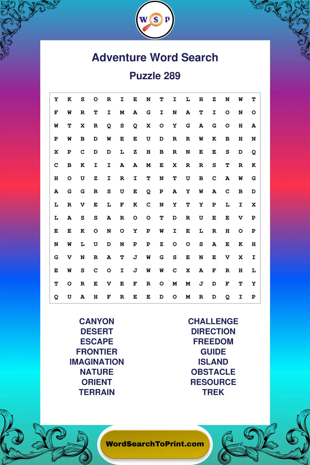 Adventure Word Search Puzzle 289