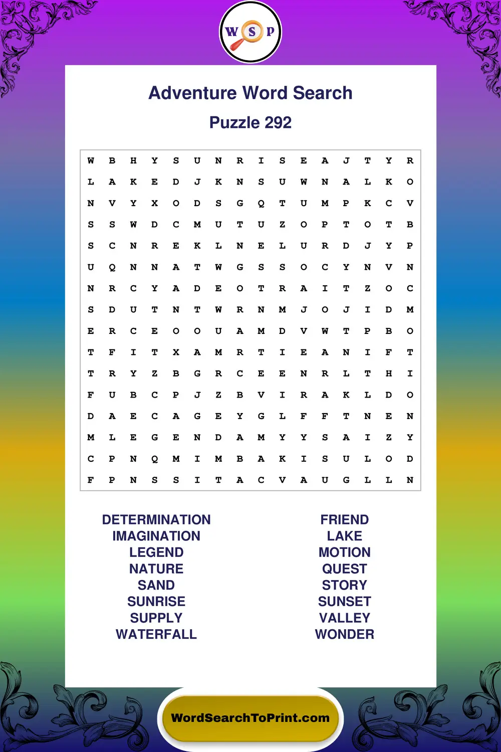 Adventure Word Search Puzzle 292