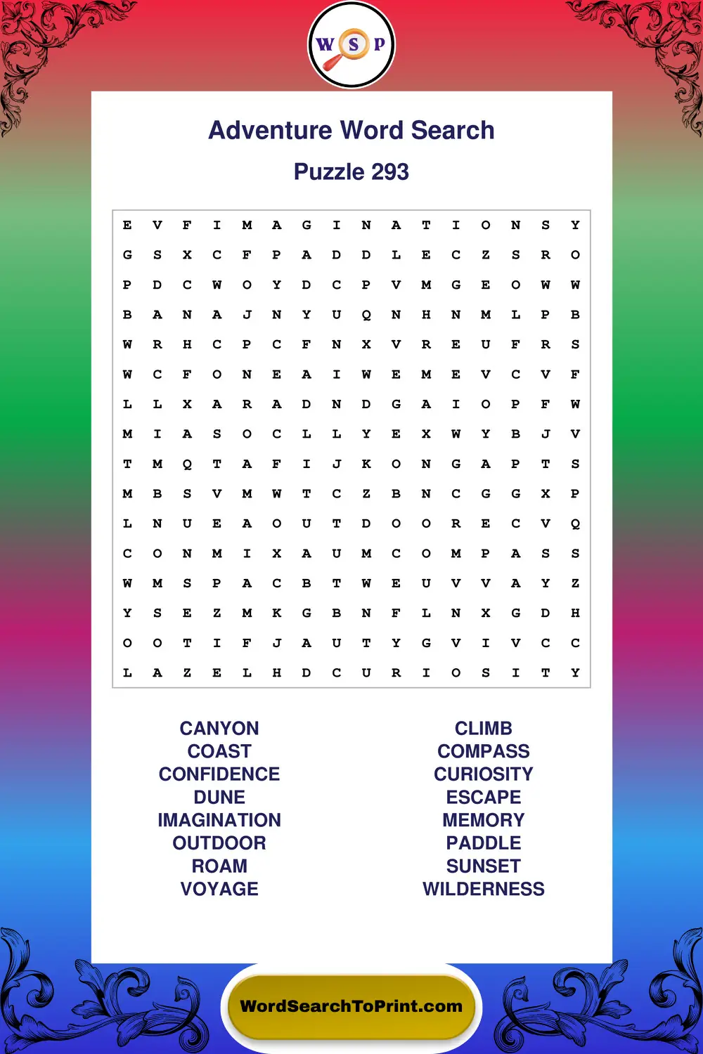 Adventure Word Search Puzzle 293