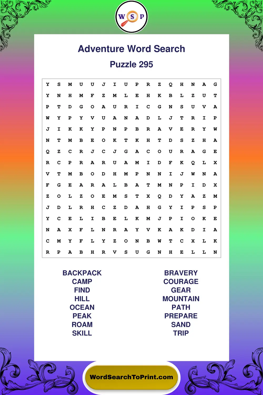 Adventure Word Search Puzzle 295