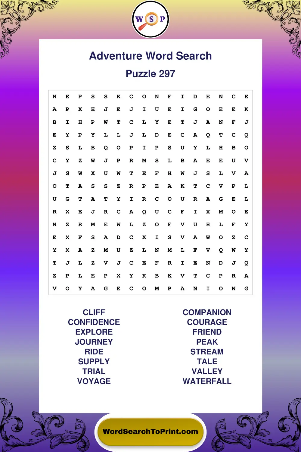 Adventure Word Search Puzzle 297