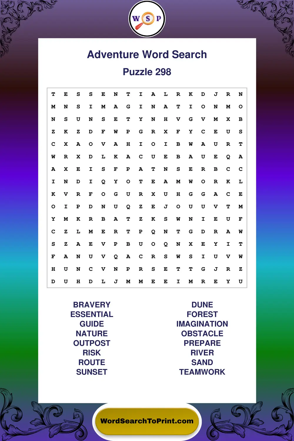 Adventure Word Search Puzzle 298