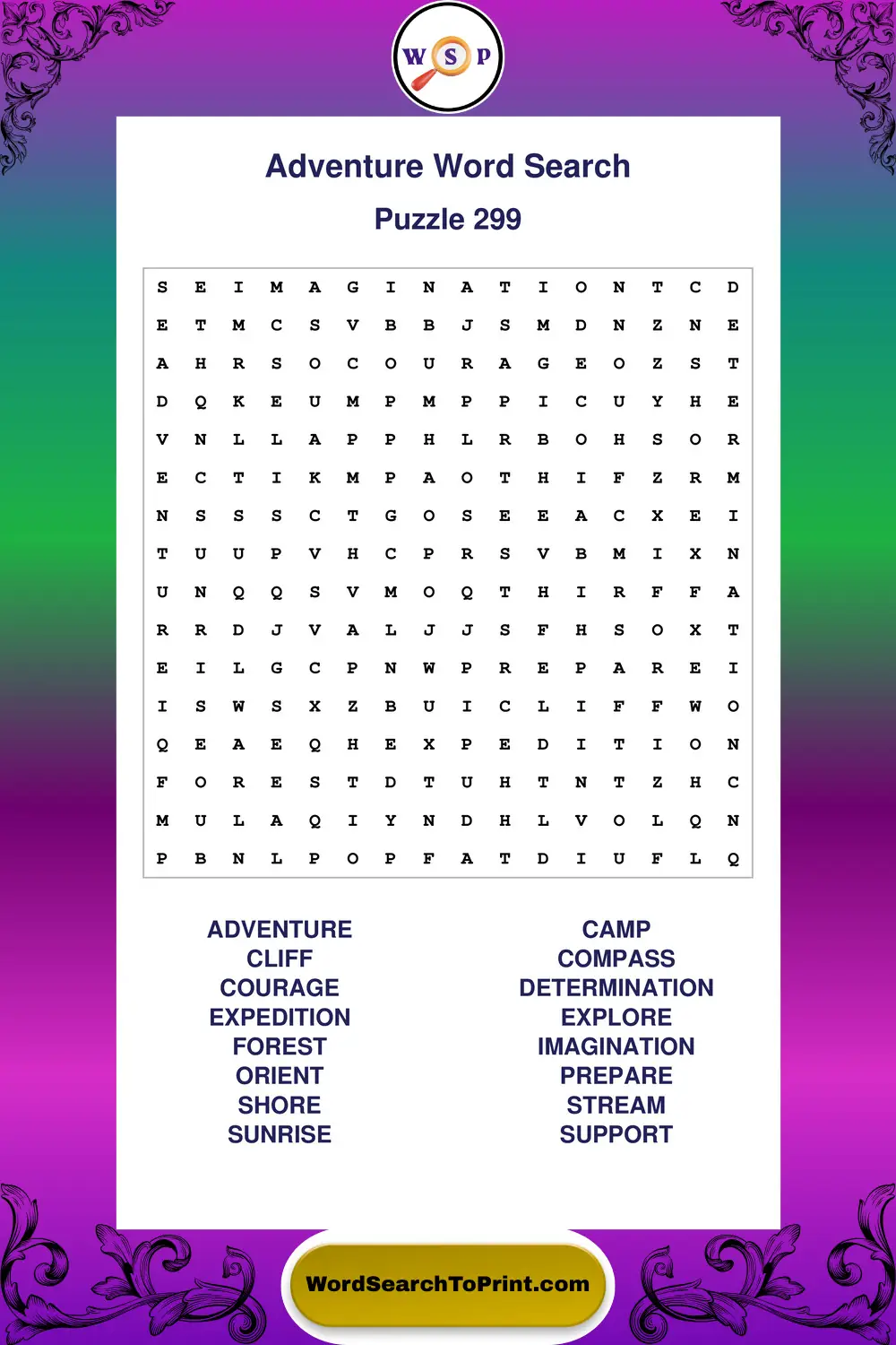Adventure Word Search Puzzle 299