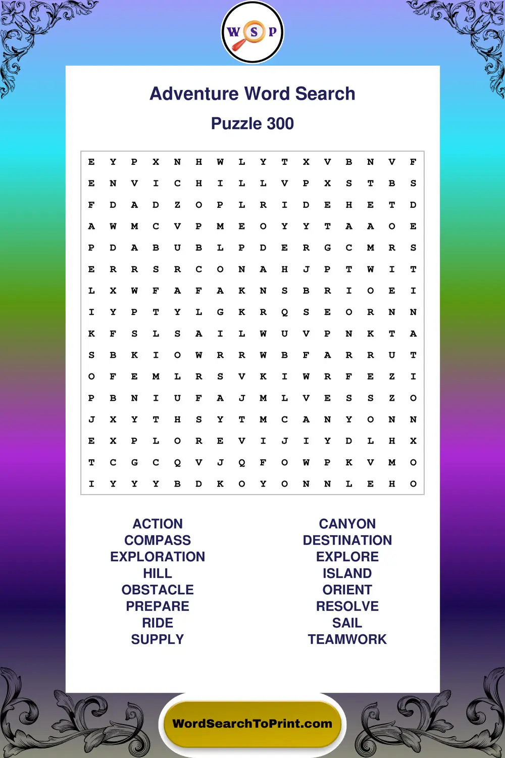 Adventure Word Search Puzzle 300