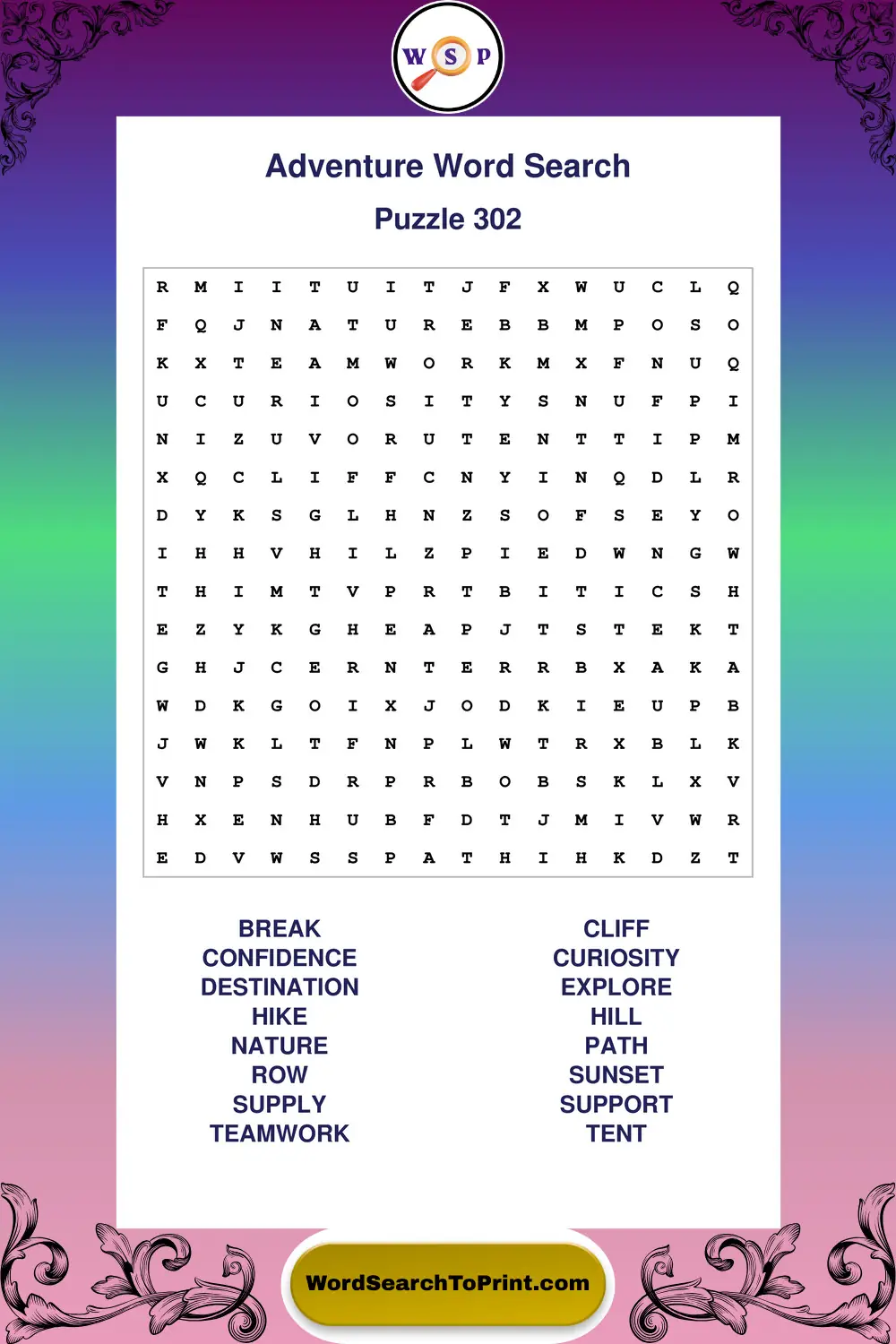 Adventure Word Search Puzzle 302