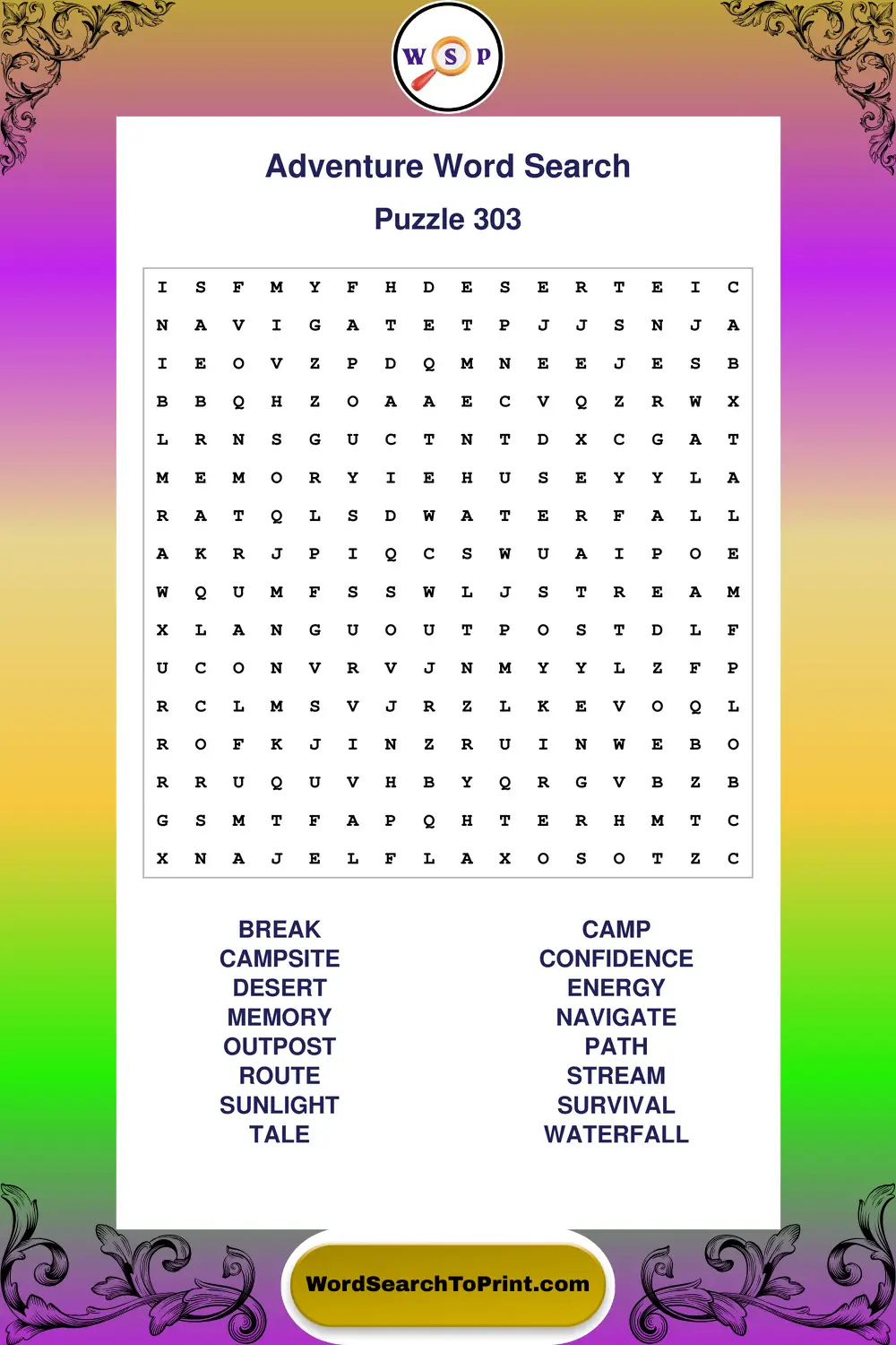 Adventure Word Search Puzzle 303