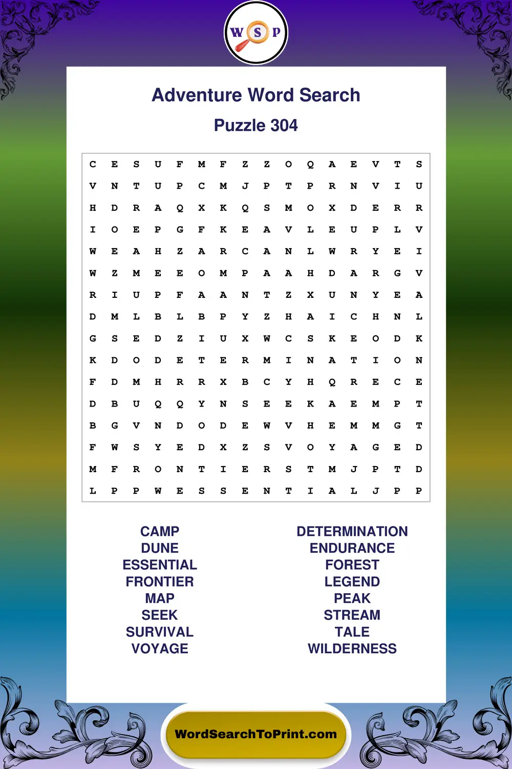 Adventure Word Search Puzzle 304