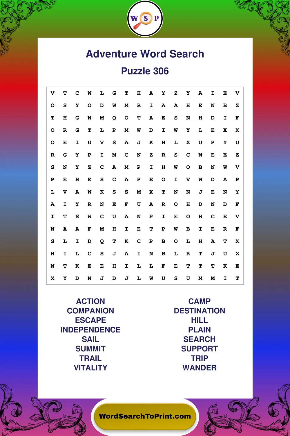 Adventure Word Search Puzzle 306
