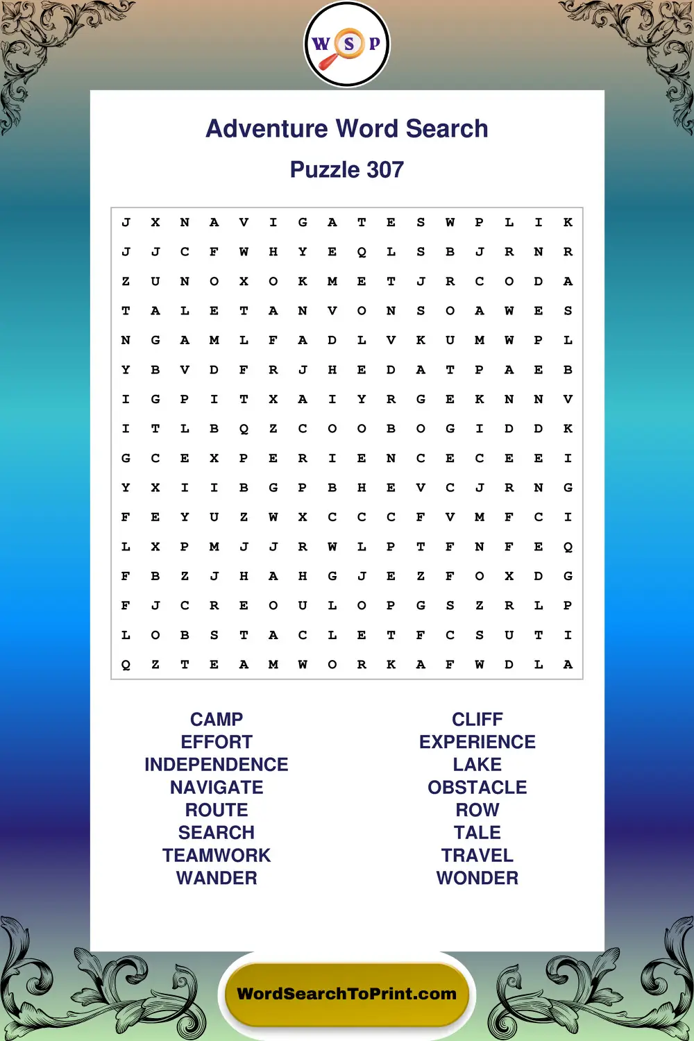 Adventure Word Search Puzzle 307