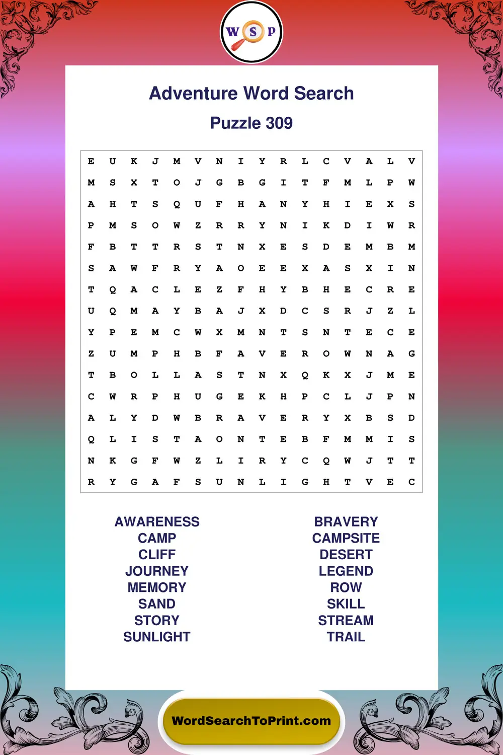 Adventure Word Search Puzzle 309