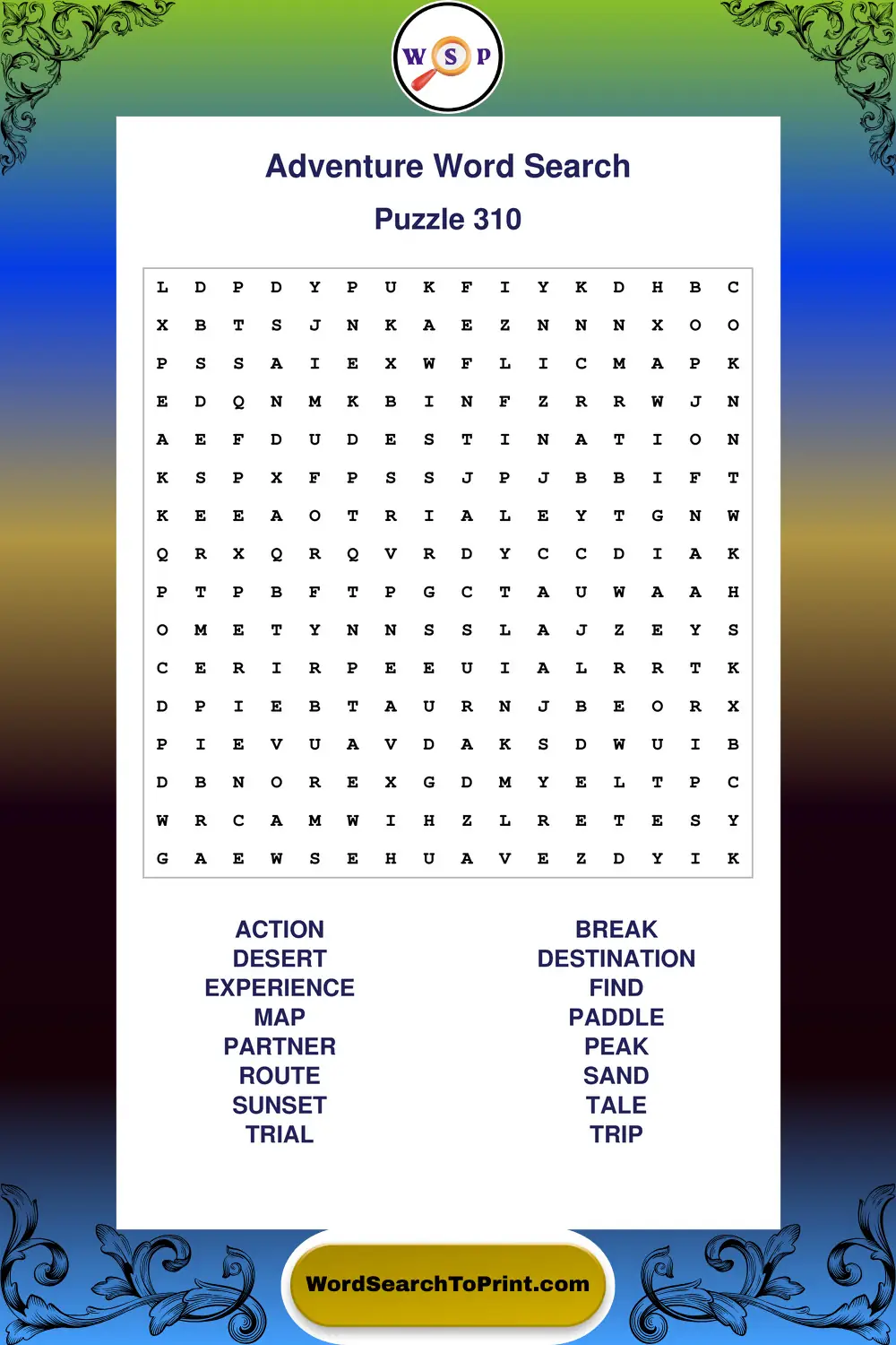 Adventure Word Search Puzzle 310