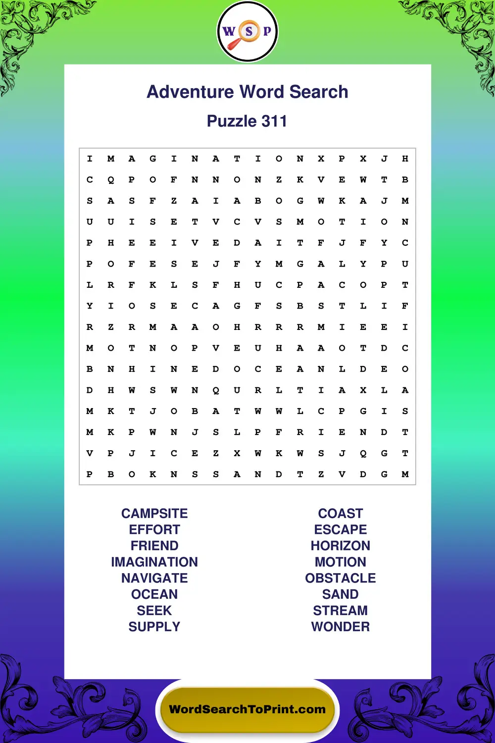 Adventure Word Search Puzzle 311