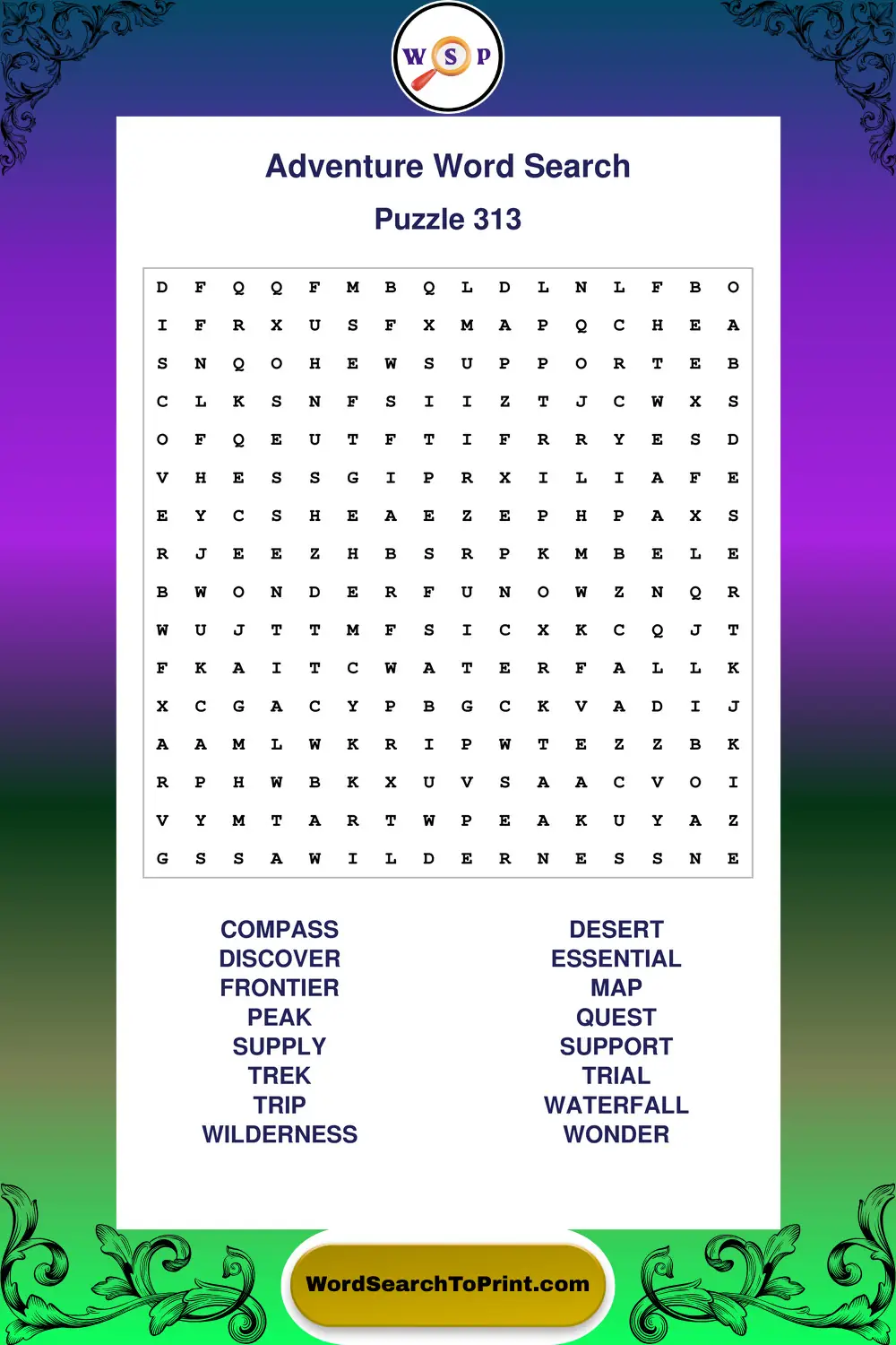 Adventure Word Search Puzzle 313