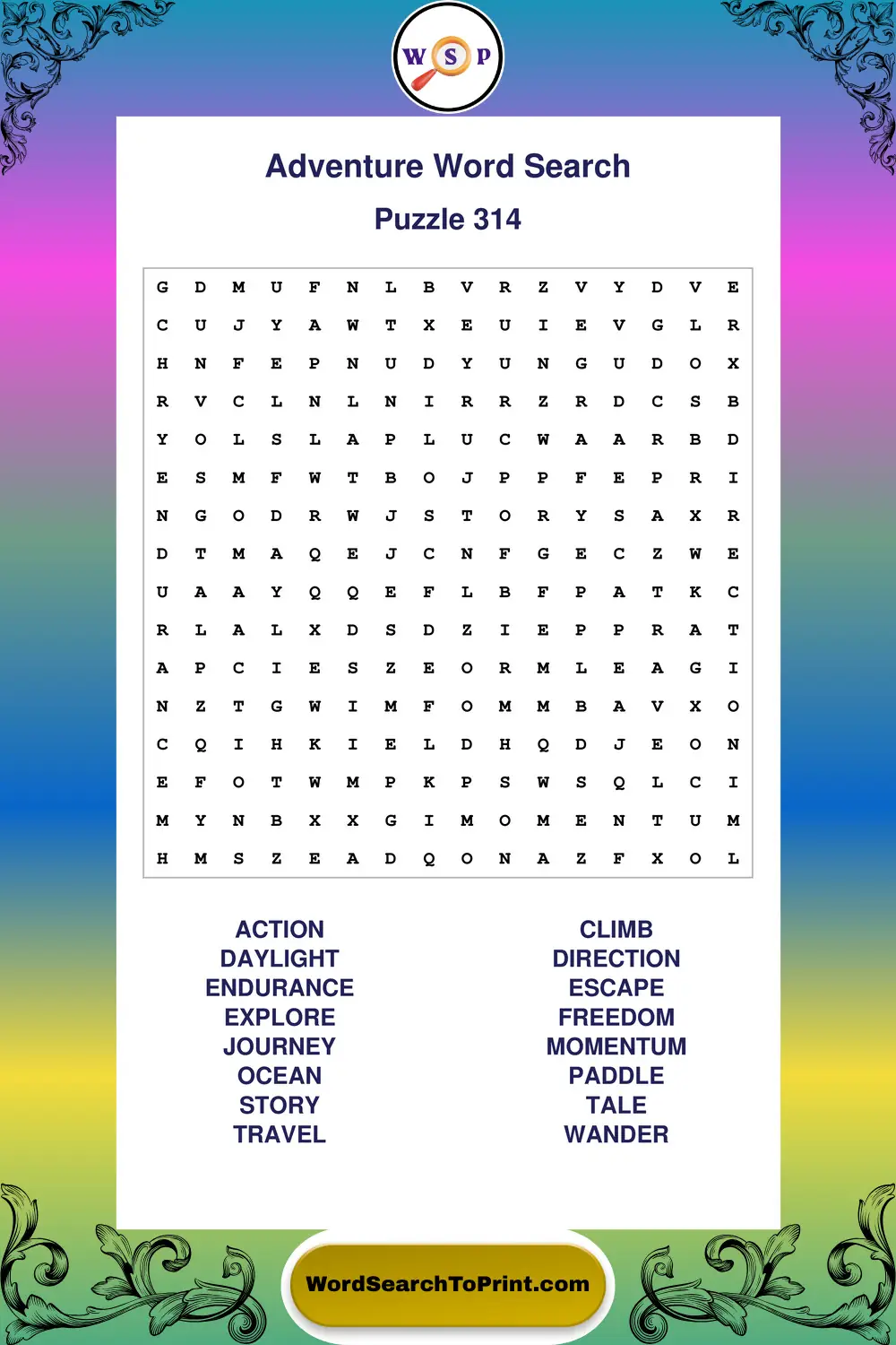 Adventure Word Search Puzzle 314