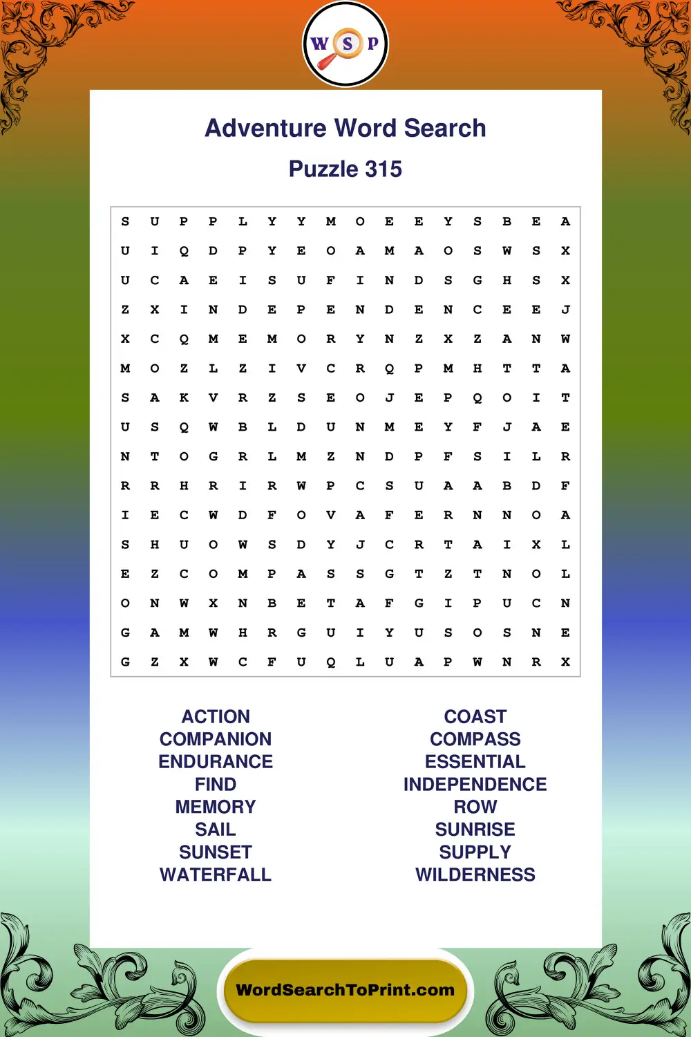Adventure Word Search Puzzle 315