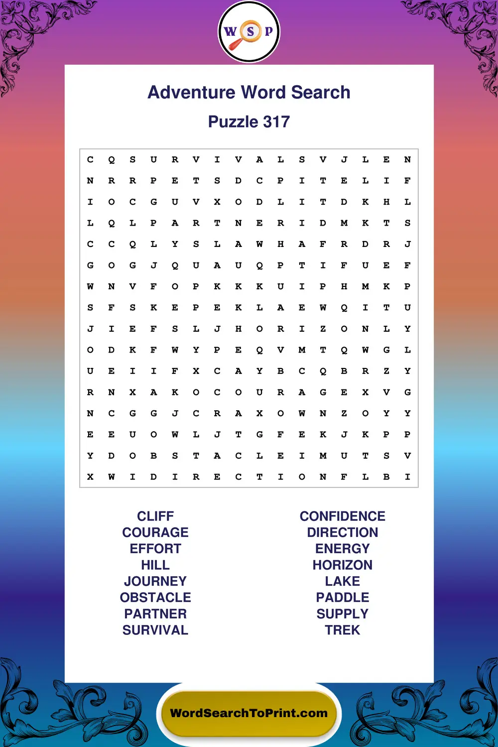 Adventure Word Search Puzzle 317