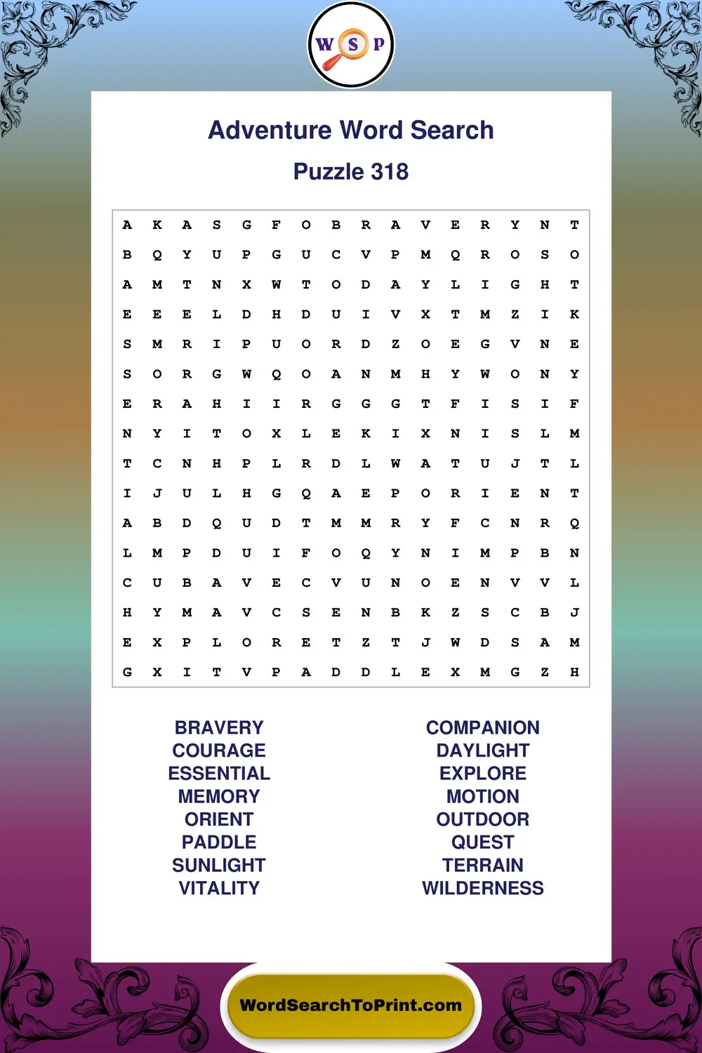 Adventure Word Search Puzzle 318