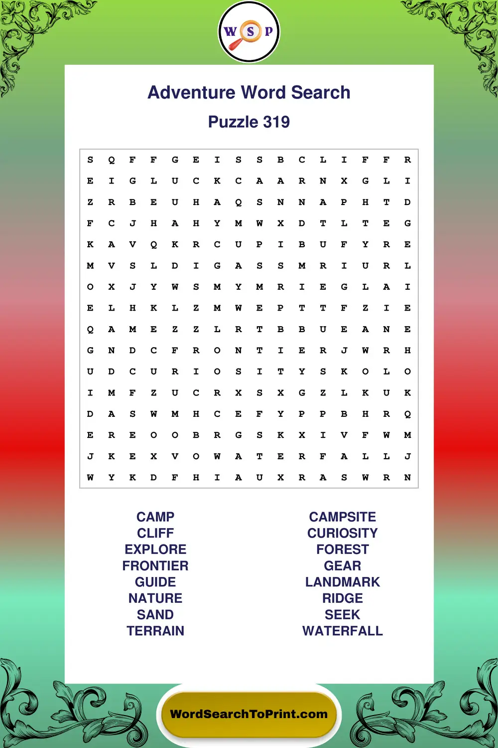 Adventure Word Search Puzzle 319