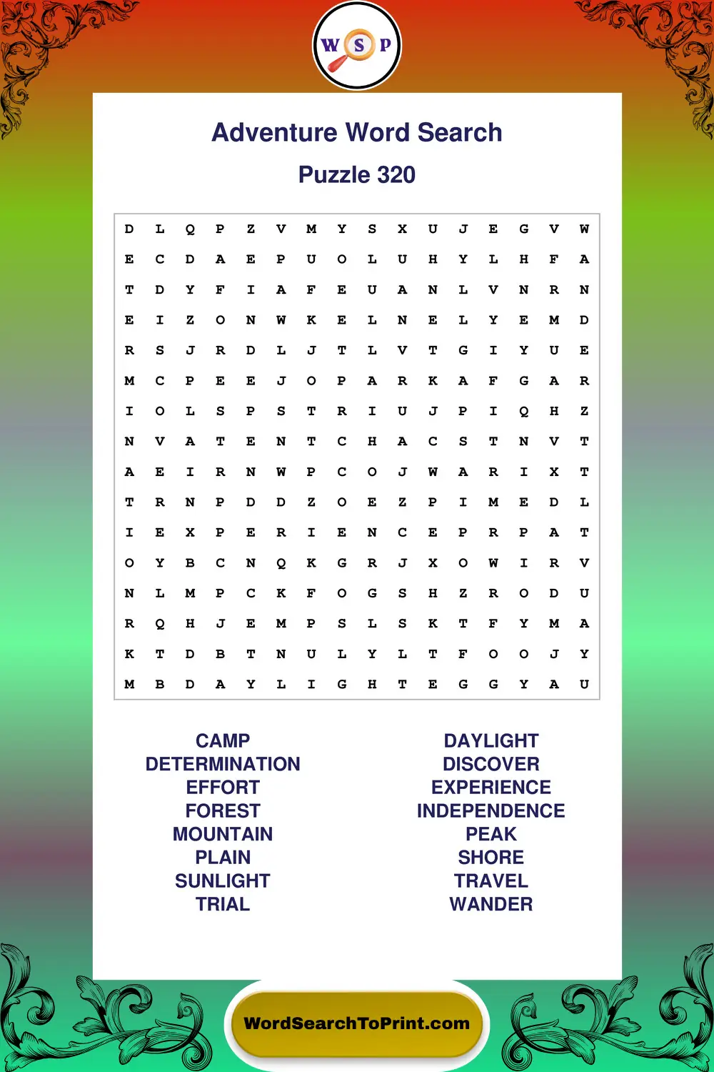 Adventure Word Search Puzzle 320