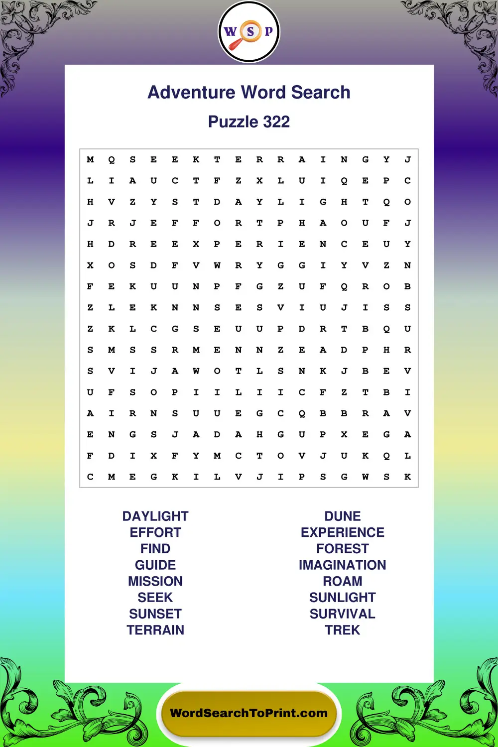 Adventure Word Search Puzzle 322