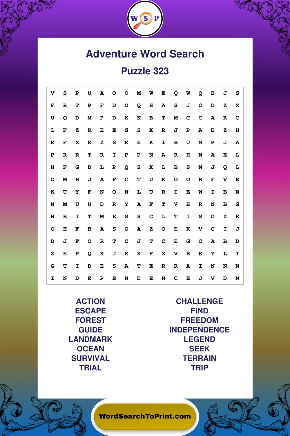 Adventure Word Search Puzzle 323