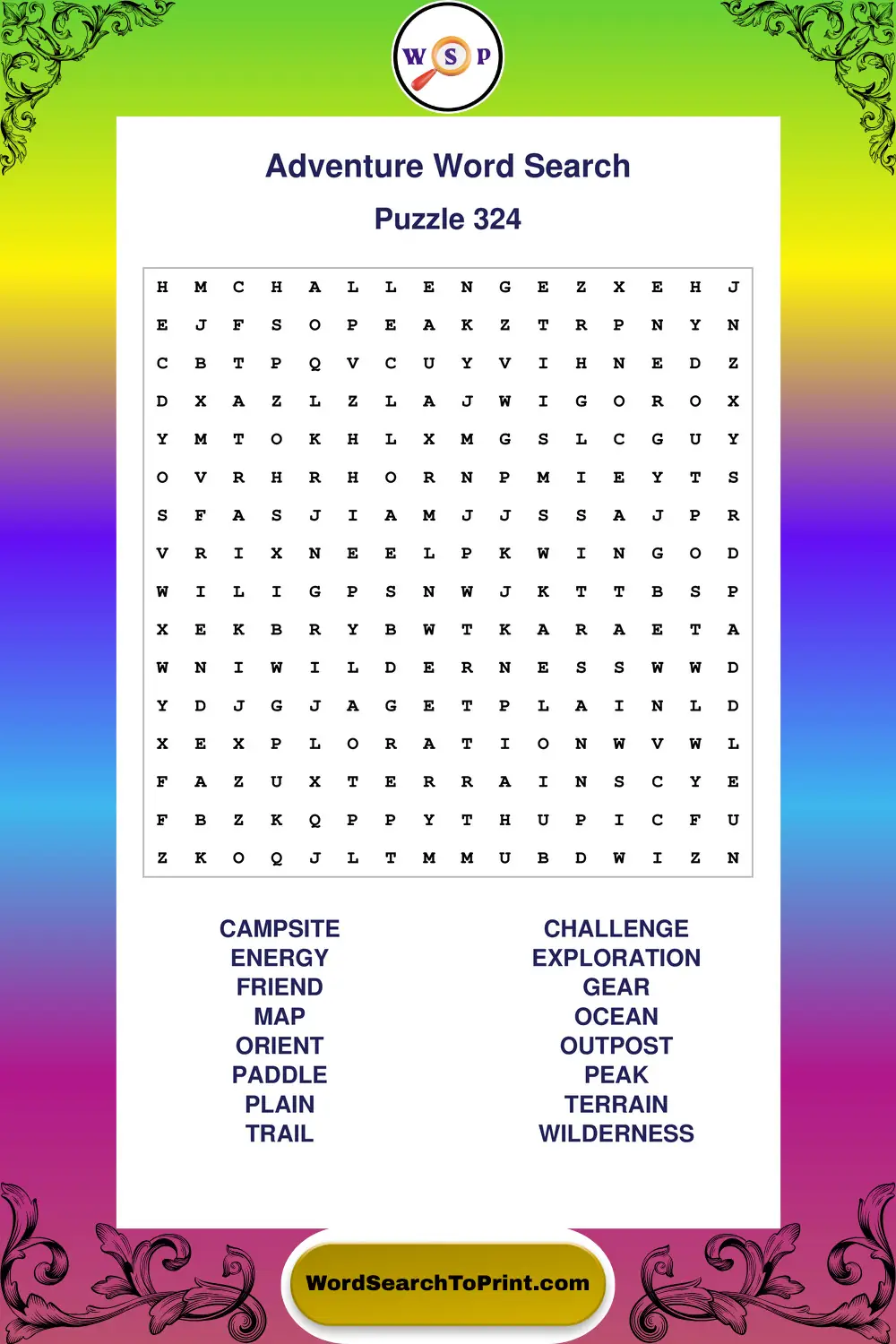 Adventure Word Search Puzzle 324