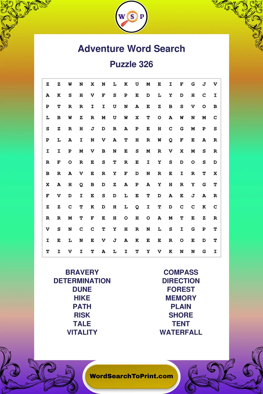 Adventure Word Search Puzzle 326