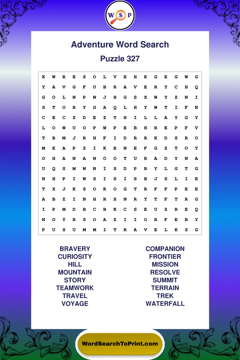 Adventure Word Search Puzzle 327