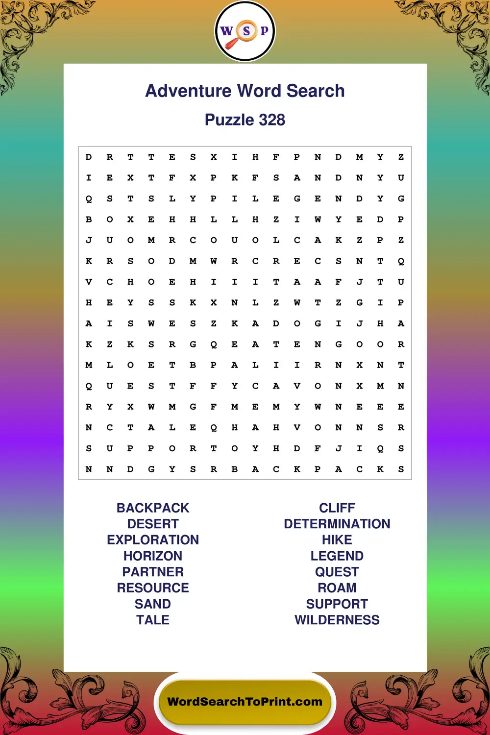 Adventure Word Search Puzzle 328