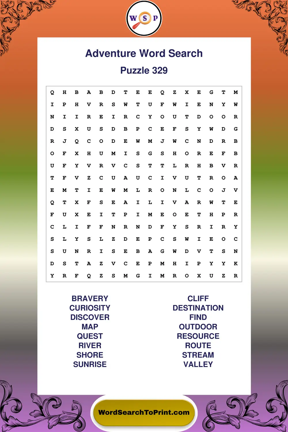 Adventure Word Search Puzzle 329