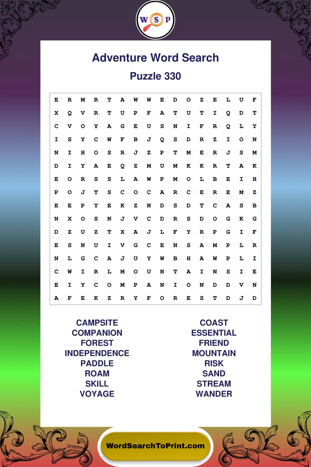 Adventure Word Search Puzzle 330