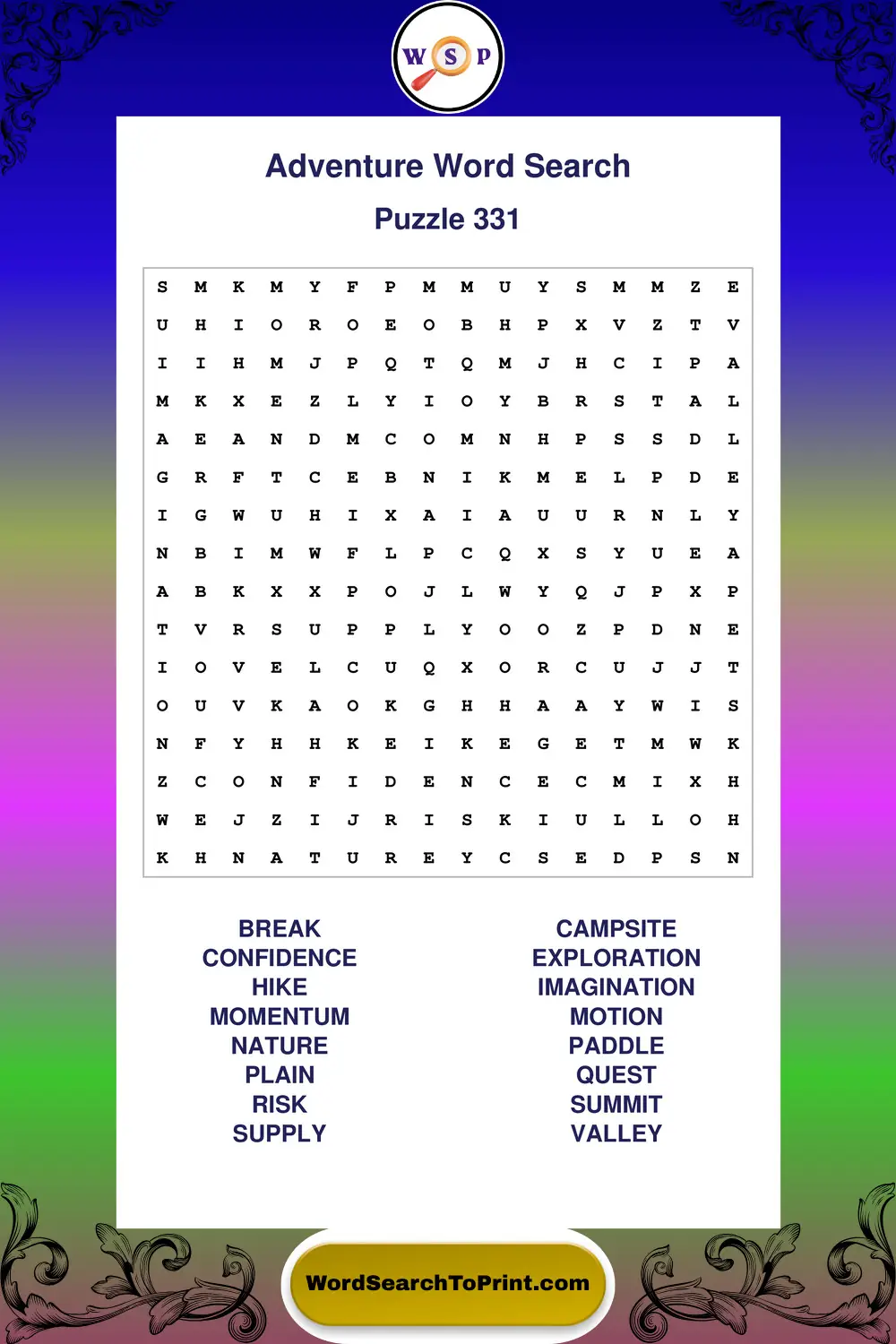 Adventure Word Search Puzzle 331