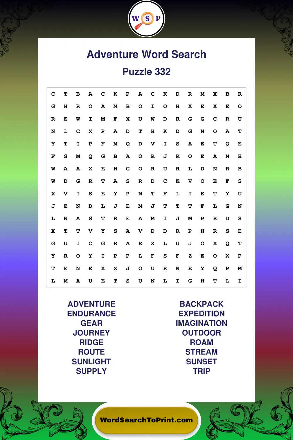 Adventure Word Search Puzzle 332