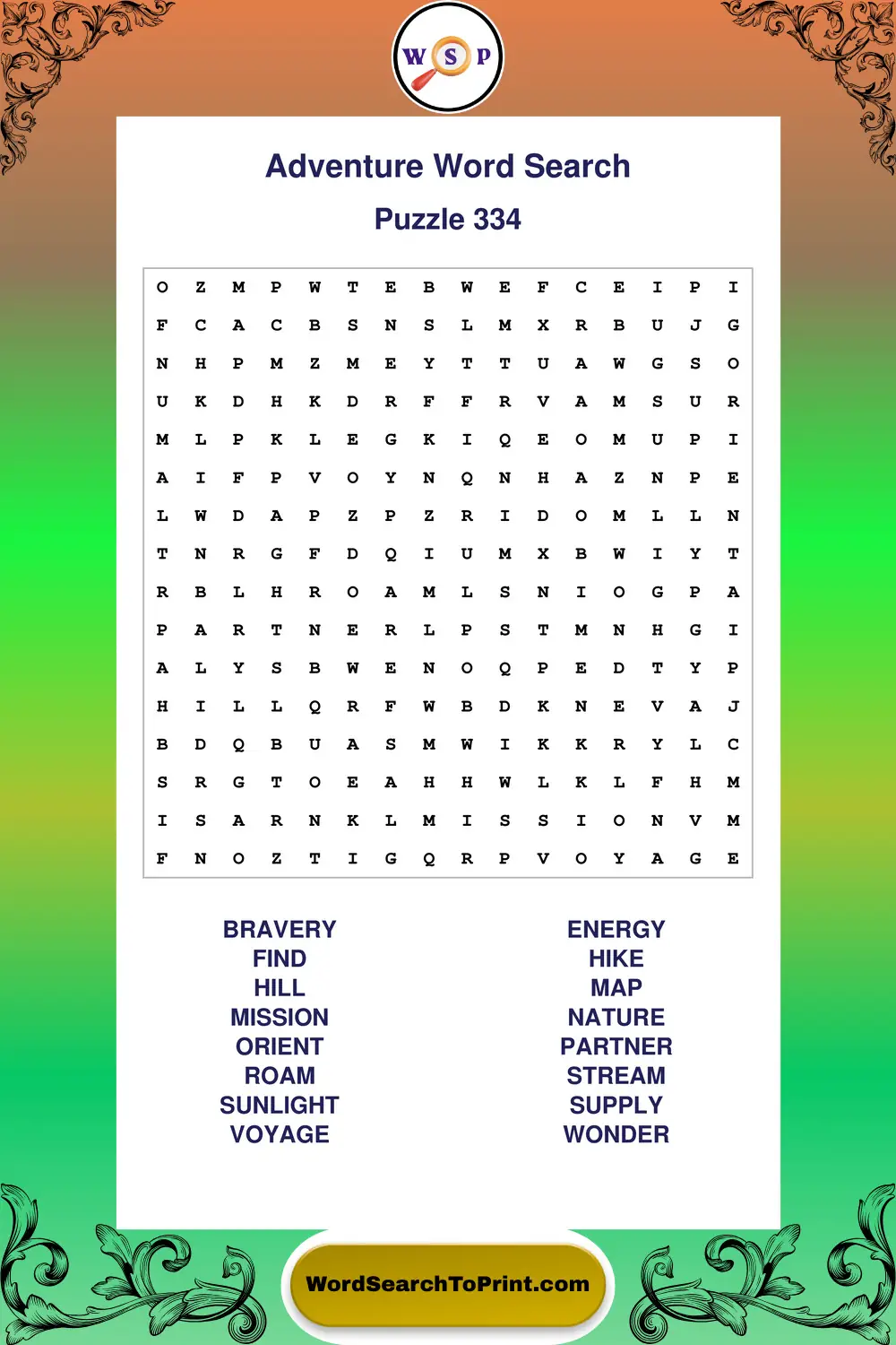 Adventure Word Search Puzzle 334