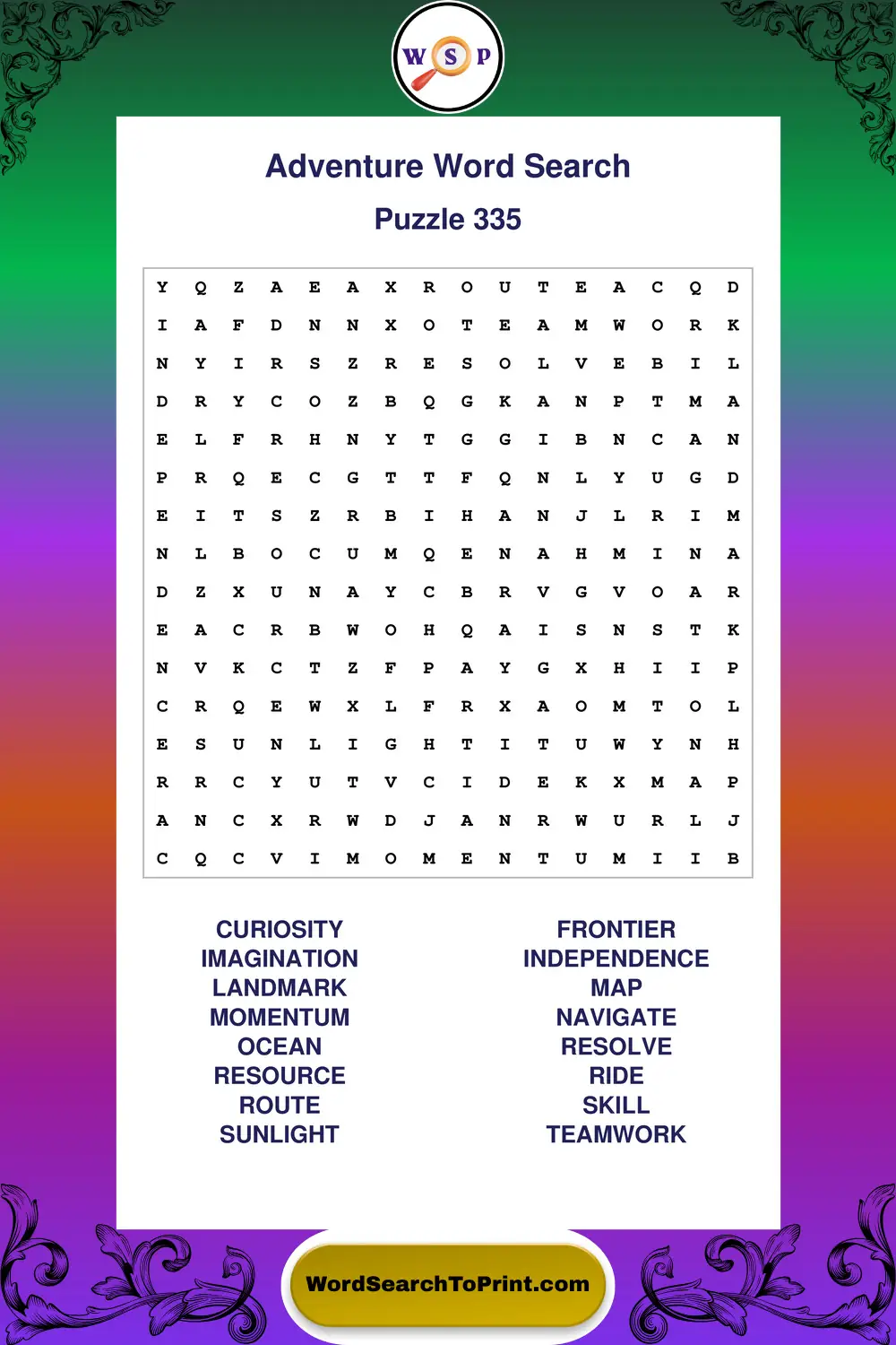 Adventure Word Search Puzzle 335