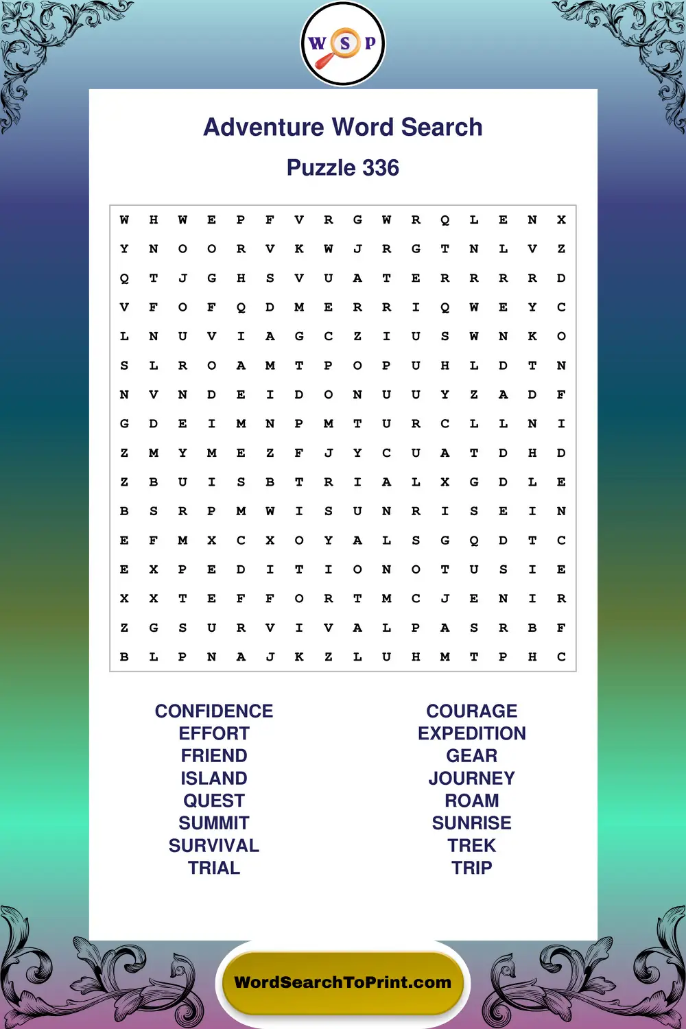 Adventure Word Search Puzzle 336