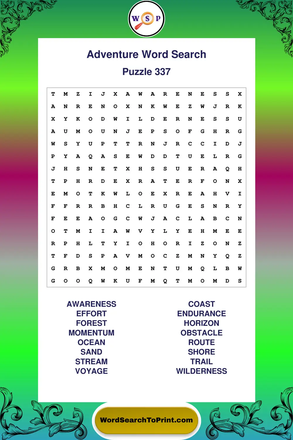 Adventure Word Search Puzzle 337