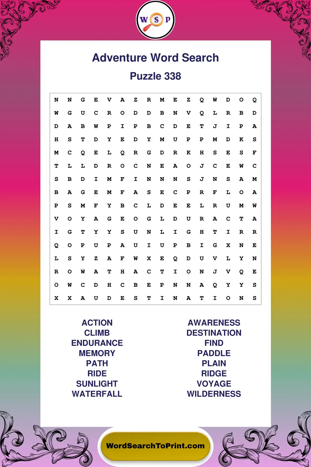 Adventure Word Search Puzzle 338