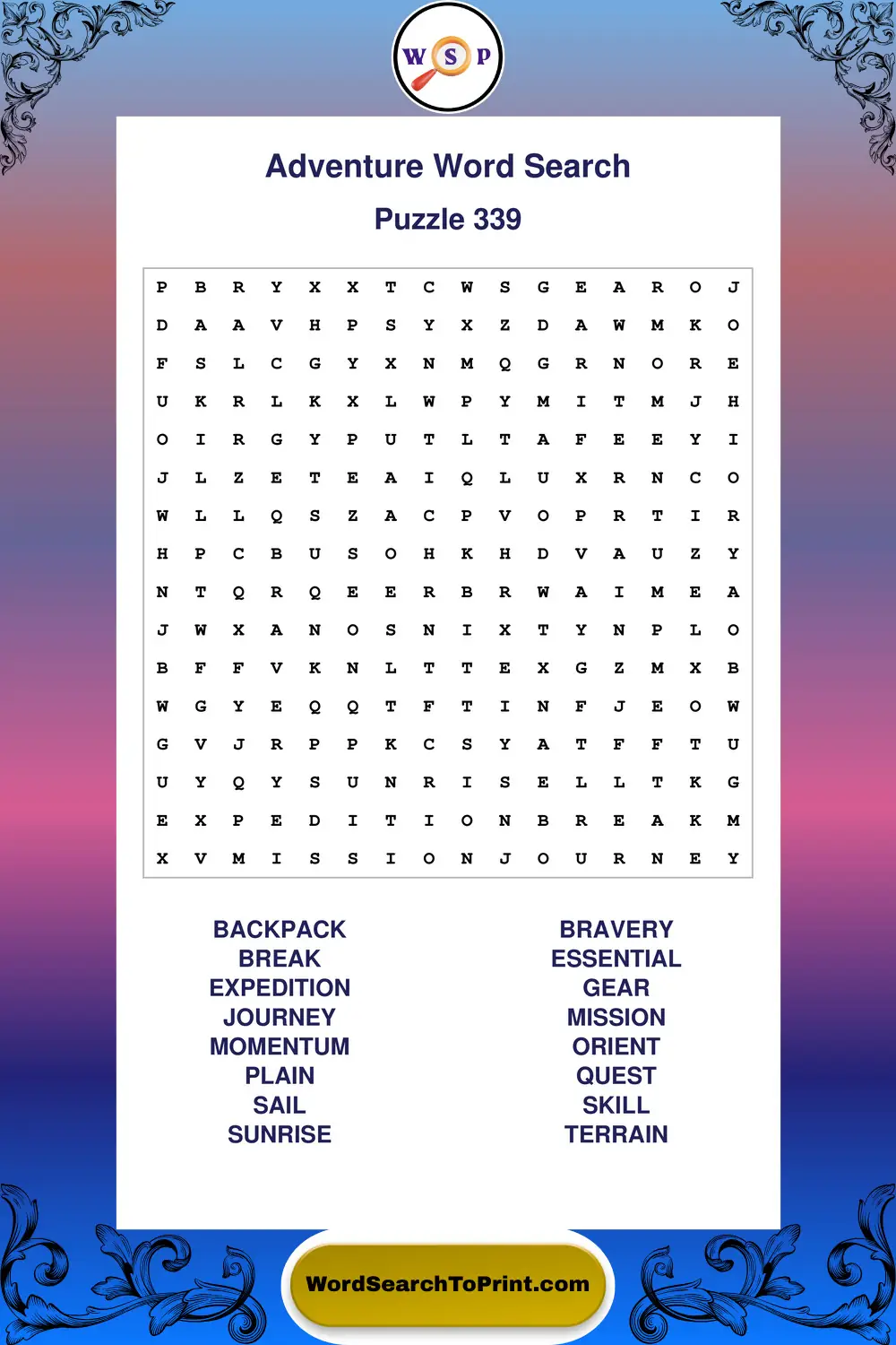 Adventure Word Search Puzzle 339
