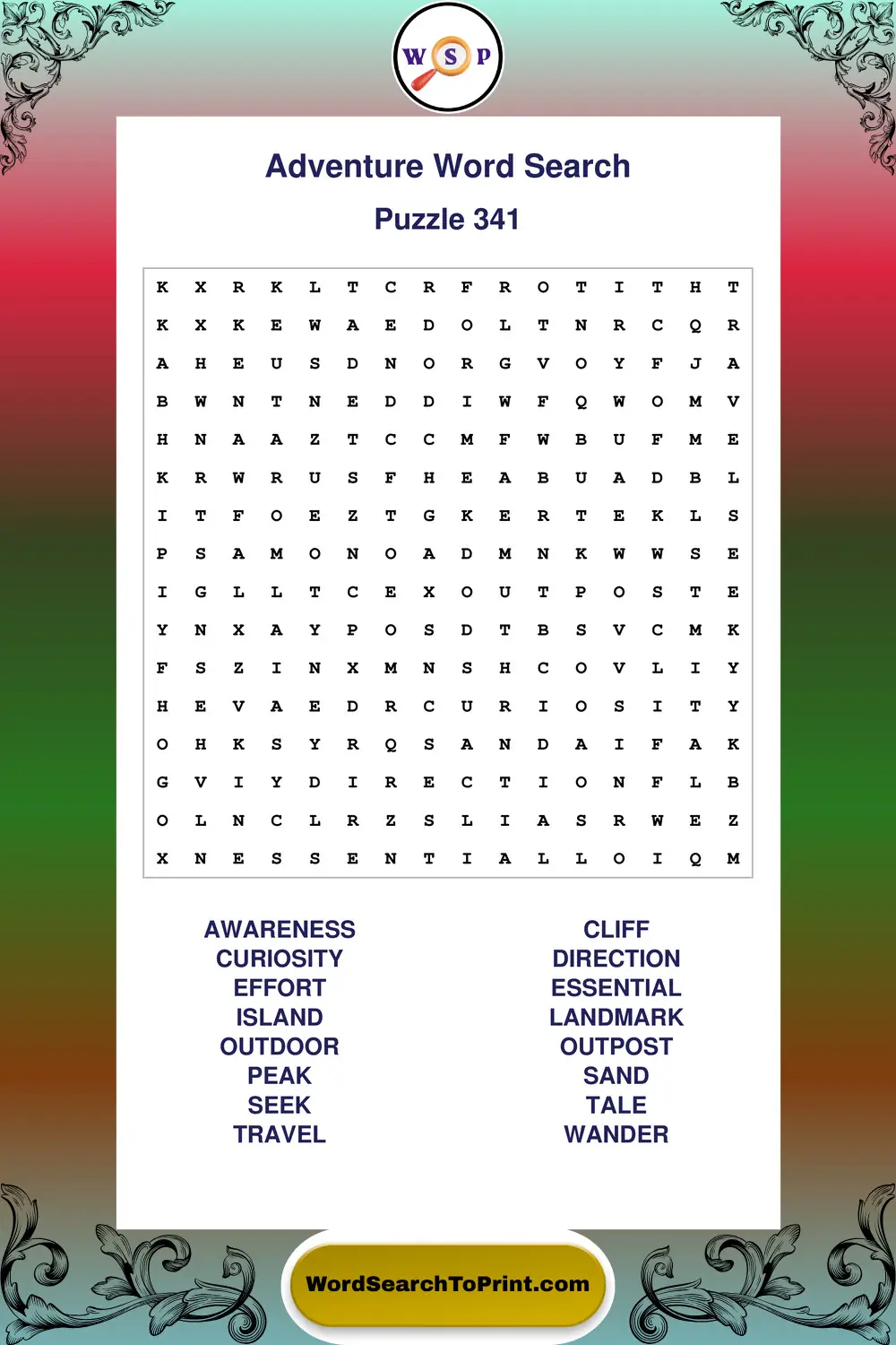 Adventure Word Search Puzzle 341