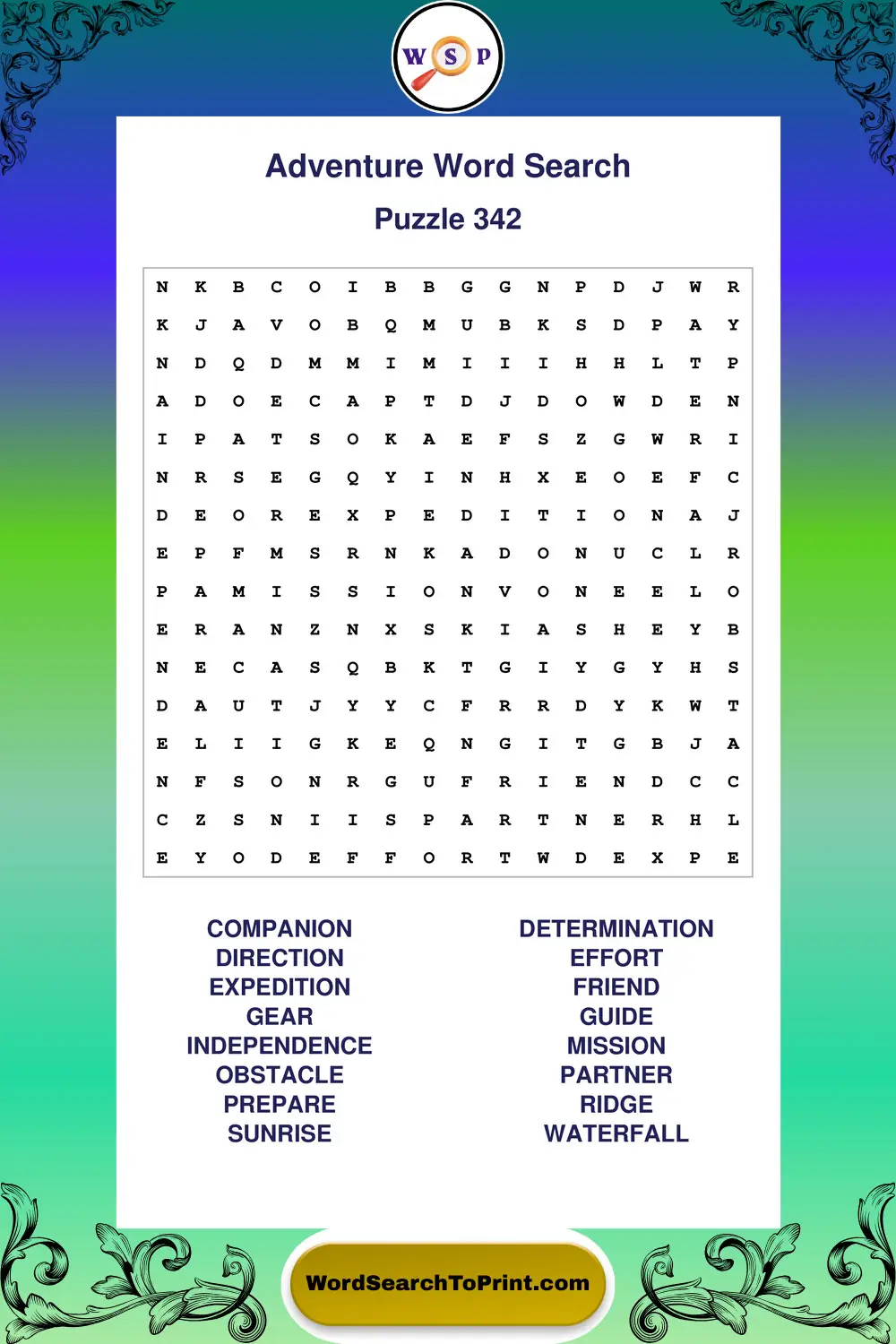 Adventure Word Search Puzzle 342