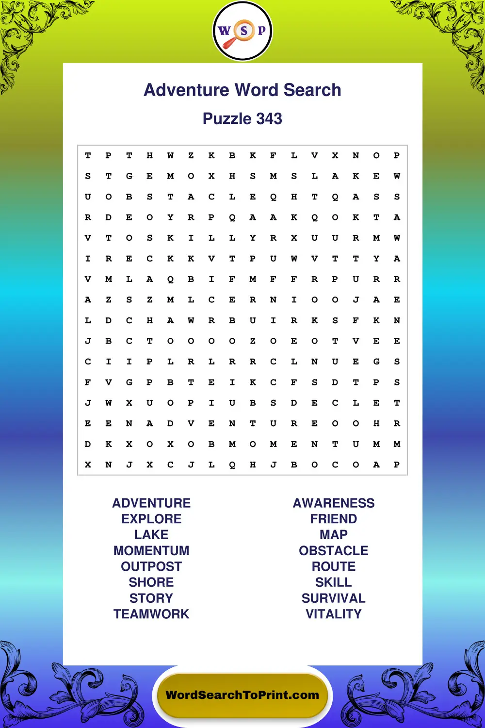 Adventure Word Search Puzzle 343