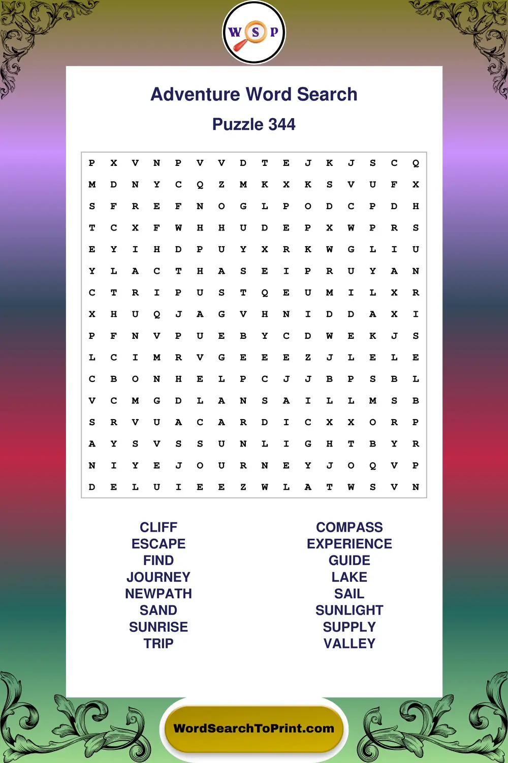 Adventure Word Search Puzzle 344
