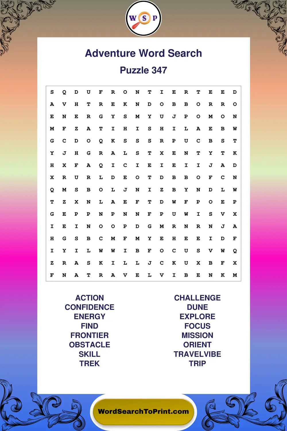 Adventure Word Search Puzzle 347
