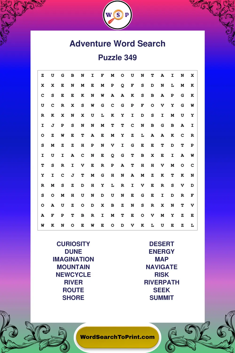 Adventure Word Search Puzzle 349