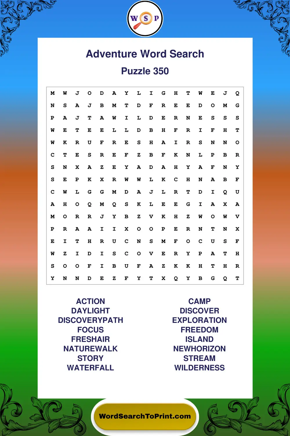 Adventure Word Search Puzzle 350