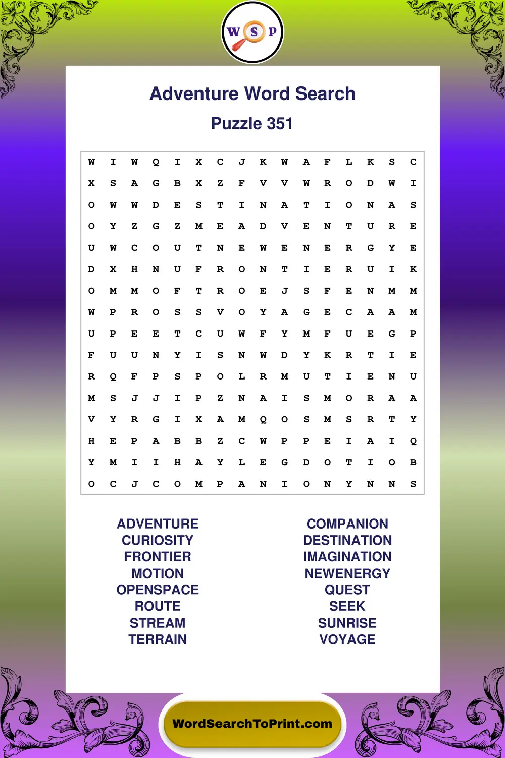 Adventure Word Search Puzzle 351