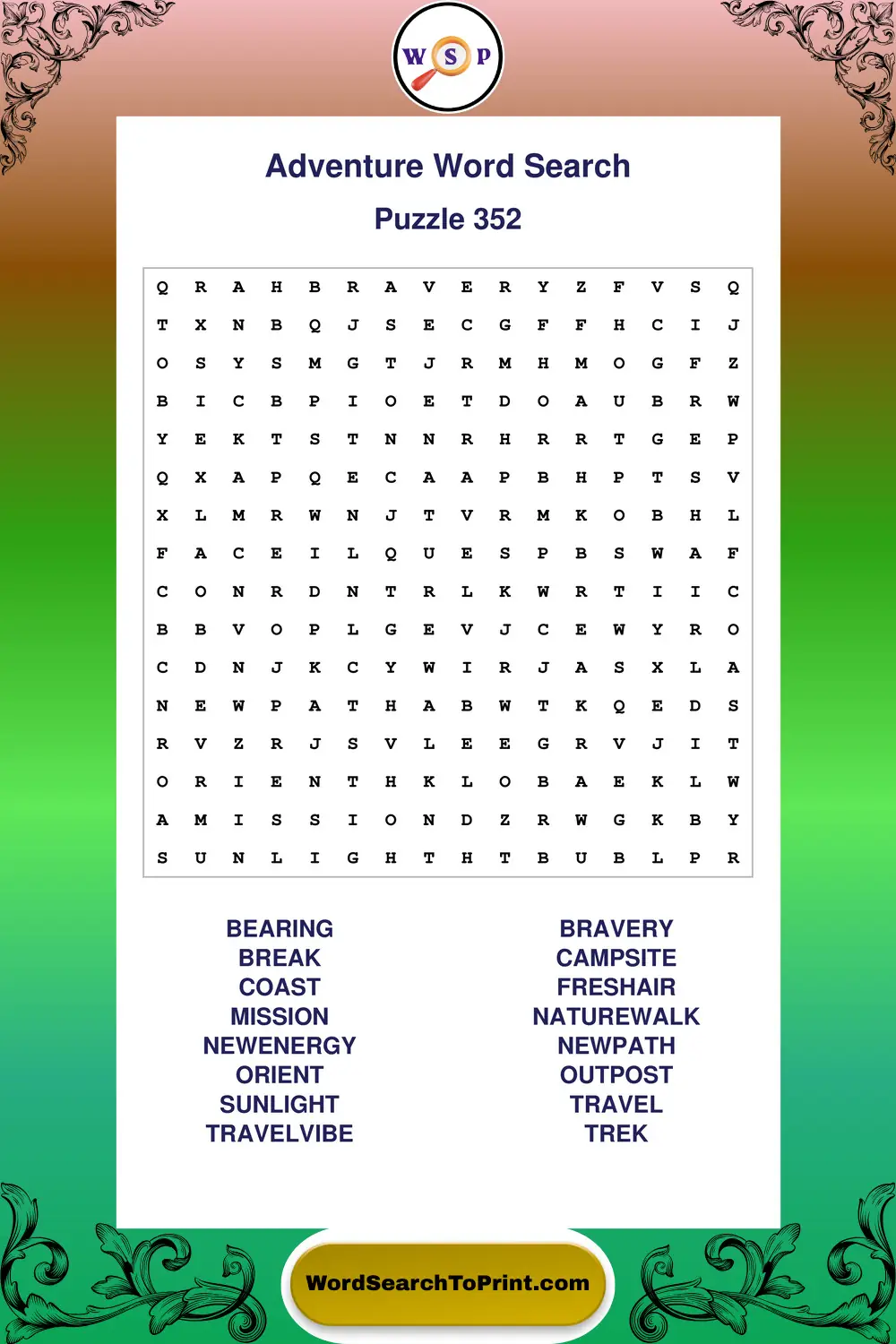 Adventure Word Search Puzzle 352