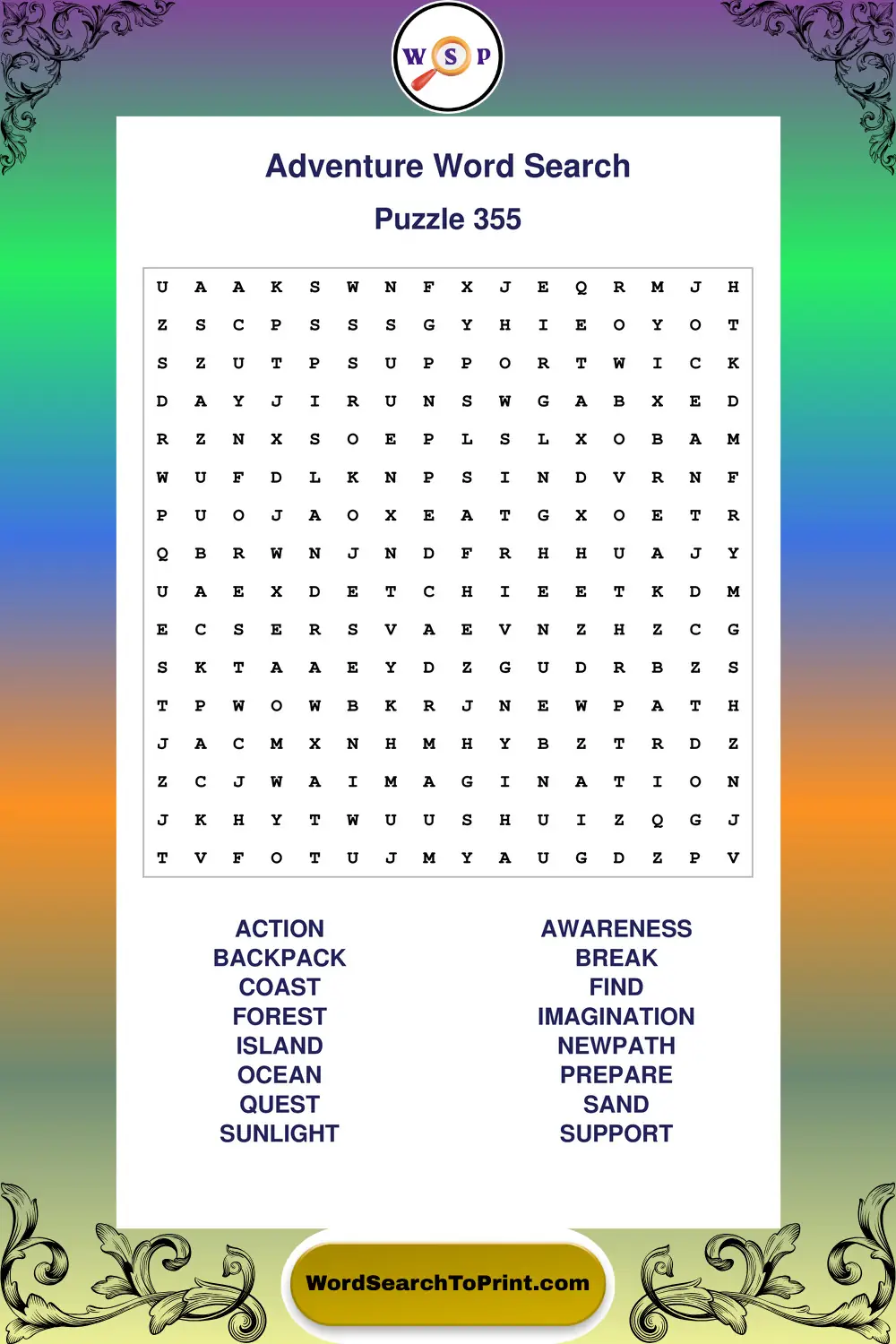 Adventure Word Search Puzzle 355