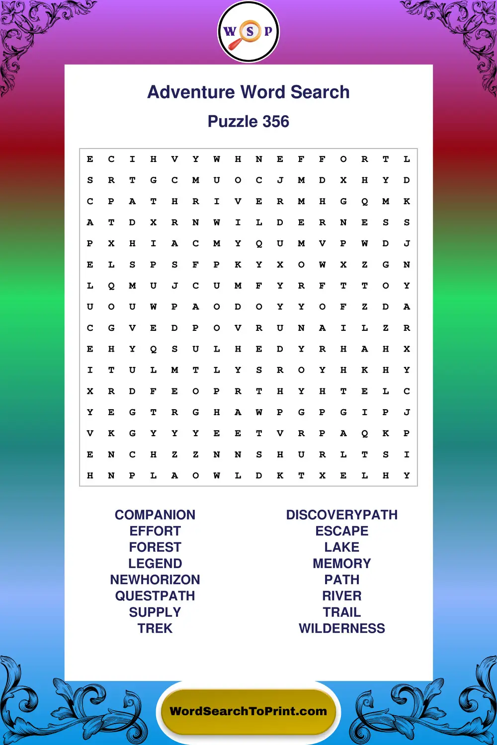 Adventure Word Search Puzzle 356